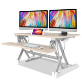 NNEMB Desk Riser 90cm Wide Adjustable Sit to Stand for Dual Monitor-Keyboard-Laptop-Beech