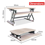 NNEMB Desk Riser 90cm Wide Adjustable Sit to Stand for Dual Monitor-Keyboard-Laptop-Beech