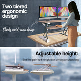 NNEMB Desk Riser 90cm Wide Adjustable Sit to Stand for Dual Monitor-Keyboard-Laptop-Beech