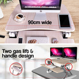 NNEMB Desk Riser 90cm Wide Adjustable Sit to Stand for Dual Monitor-Keyboard-Laptop-Beech