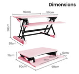 NNEMB Desk Riser 90cm Wide Adjustable Sit to Stand for Dual Monitor-Keyboard-Laptop-Pink