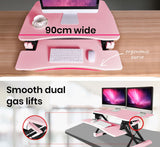 NNEMB Desk Riser 90cm Wide Adjustable Sit to Stand for Dual Monitor-Keyboard-Laptop-Pink