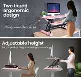 NNEMB Desk Riser 90cm Wide Adjustable Sit to Stand for Dual Monitor-Keyboard-Laptop-Pink