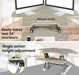 NNEMB Corner Desk Riser 110cm Wide Adjustable Sit to Stand for Dual Monitor-Keyboard-Laptop-Beech