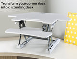 NNEMB Corner Desk Riser 110cm Wide Adjustable Sit to Stand for Dual Monitor-Keyboard-Laptop-White