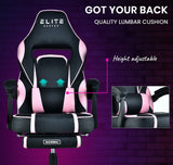 NNEMB Elite Reclining Gaming Chair with Footrest-Pink and Black