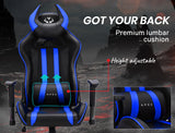 NNEMB Diablo Reclining Gaming Chair with Lumbar Cushion-Black and Blue