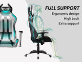 NNEMB Diablo Reclining Gaming Chair with Neck and Lumbar Cushions-Black and White