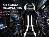 NNEMB Diablo Reclining Gaming Chair with Neck and Lumbar Cushions-Black and White
