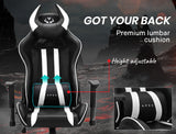NNEMB Diablo Reclining Gaming Chair with Neck and Lumbar Cushions-Black and White