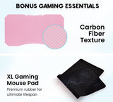 NNEMB Gaming PC Desk Carbon Fiber Style-Pink and Black-with Headset Holder-Gaming Mouse Pad
