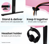 NNEMB Gaming PC Desk Carbon Fiber Style-Pink and Black-with Headset Holder-Gaming Mouse Pad