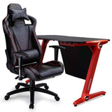 NNEMB Peak Gaming Chair and DX3 Desk with LED Lighting Setup Combo-Black and Red