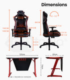 NNEMB Peak Gaming Chair and DX3 Desk with LED Lighting Setup Combo-Black and Red