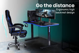 NNEMB Gaming PC Desk Carbon Fiber Style-Black and Blue-with Headset Holder-Gaming Mouse Pad