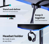 NNEMB Gaming PC Desk Carbon Fiber Style-Black and Blue-with Headset Holder-Gaming Mouse Pad