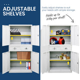 NNEMB 4-Door Lockable Metal Stationary Storage Cabinet with 2 Drawers-Grey