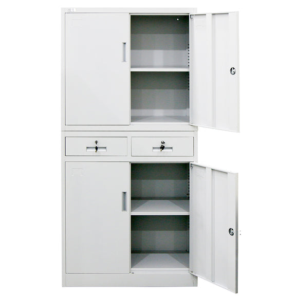 NNEMB 4-Door Lockable Metal Stationary Storage Cabinet with 2 Drawers-Grey