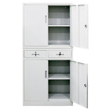 NNEMB 4-Door Lockable Metal Stationary Storage Cabinet with 2 Drawers-Grey