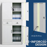 NNEMB 4-Door Lockable Metal Stationary Storage Cabinet with 2 Drawers-Grey