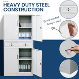 NNEMB 4-Door Lockable Metal Stationary Storage Cabinet with 2 Drawers-Grey