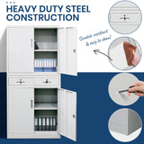 NNEMB 4-Door Lockable Metal Stationary Storage Cabinet with 2 Drawers-Grey