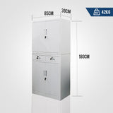 NNEMB 4-Door Lockable Metal Stationary Storage Cabinet with 2 Drawers-Grey