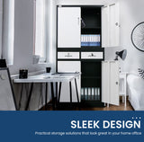NNEMB Black/White 4 Door 2 Drawer Steel Stationary Office Storage Cabinet