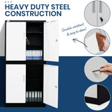 NNEMB 4-Door Steel Stationary Cabinet-Cam Locks-Shelves-Black and White