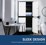 NNEMB 4-Door Steel Stationary Cabinet-Cam Locks-Shelves-Black and White