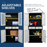 NNEMB 4-Door Lockable Metal Stationary Storage Cabinet with Display Windows-2 Drawers-Black and Grey
