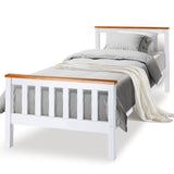 NNEMB White-Teak Accents Bed Frame With Mattress Single Indoor Furniture