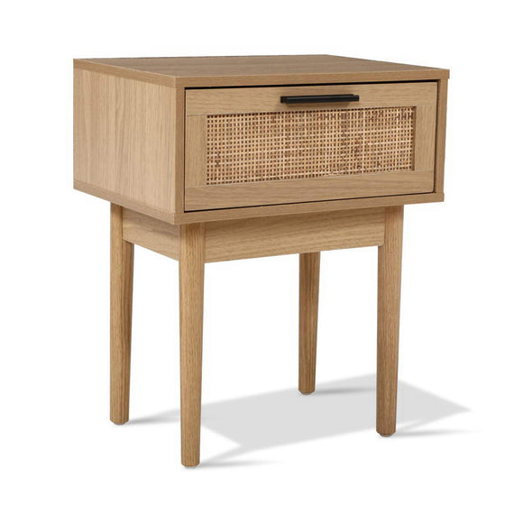 NNEDSZ Bedside Tables Table 1 Drawer Storage Cabinet Rattan Wood Nightstand