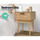 NNEDSZ Bedside Tables Table 1 Drawer Storage Cabinet Rattan Wood Nightstand