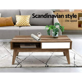 NNEDSZ Coffee Table 2 Storage Drawers Open Shelf Scandinavian Wooden White