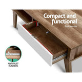 NNEDSZ Coffee Table 2 Storage Drawers Open Shelf Scandinavian Wooden White