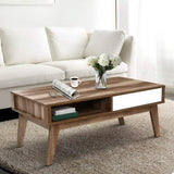 NNEDSZ Coffee Table 2 Storage Drawers Open Shelf Scandinavian Wooden White