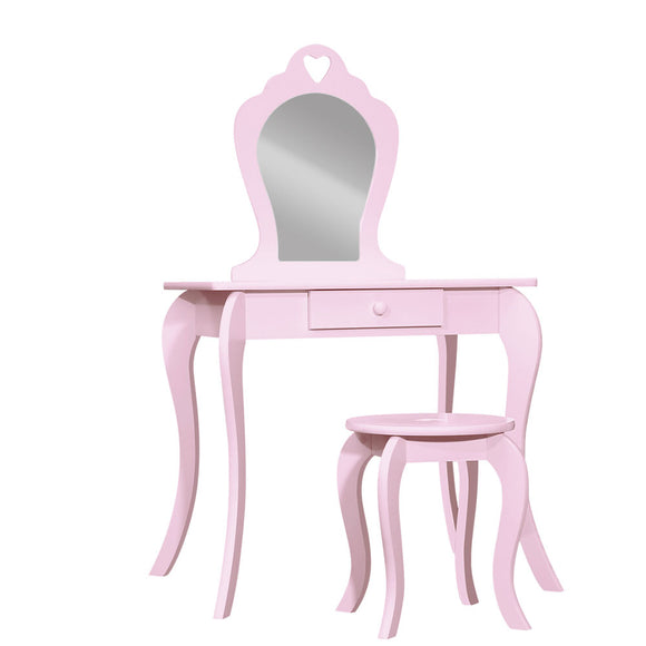 NNEDSZ Pink Kids Vanity Dressing Table Stool Set Mirror Princess Children Makeup