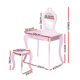 NNEDSZ Pink Kids Vanity Dressing Table Stool Set Mirror Princess Children Makeup