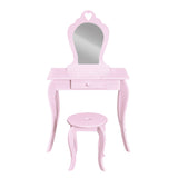 NNEDSZ Pink Kids Vanity Dressing Table Stool Set Mirror Princess Children Makeup