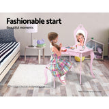 NNEDSZ Pink Kids Vanity Dressing Table Stool Set Mirror Princess Children Makeup