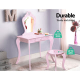 NNEDSZ Pink Kids Vanity Dressing Table Stool Set Mirror Princess Children Makeup