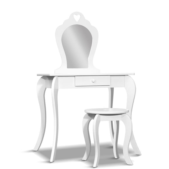 NNEDSZ White Kids Vanity Dressing Table Stool Set Mirror Princess Children Makeup