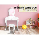 NNEDSZ White Kids Vanity Dressing Table Stool Set Mirror Princess Children Makeup