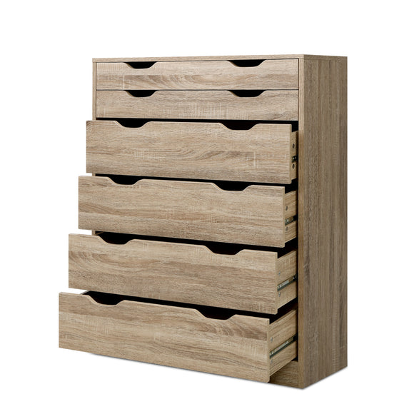 NNEDSZ 6 Chest of Drawers Tallboy Dresser Table Storage Cabinet Oak Bedroom