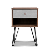 NNEDSZ Bedside Table with Drawer - Grey & Walnut