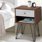 NNEDSZ Bedside Table with Drawer - Grey & Walnut