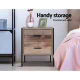 NNEDSZ Bedside Table Drawers Nightstand Metal Oak