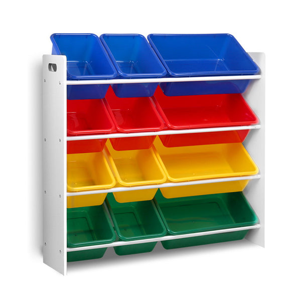 NNEDSZ  12 Plastic Bins Kids Toy Organiser Box Bookshelf Storage Children Rack