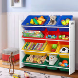 NNEDSZ  12 Plastic Bins Kids Toy Organiser Box Bookshelf Storage Children Rack